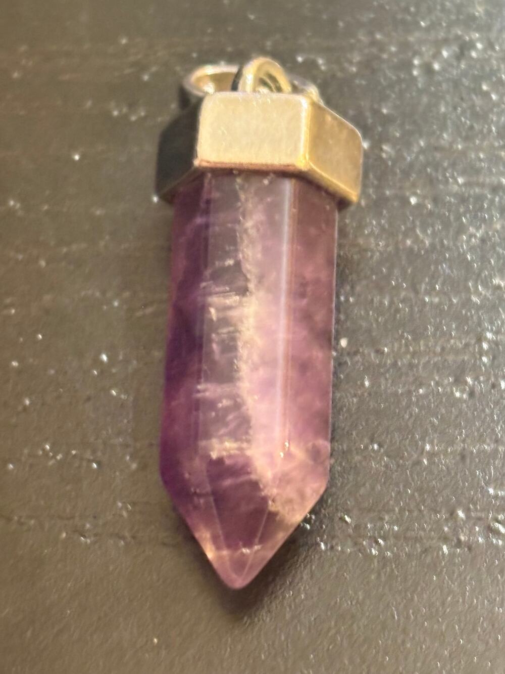 Genuine 1”  Amethyst Crystal Point Pendant Silver Tone